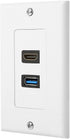 ZEXMTE HDMI and USB 3.0 Wall Plate HDMI Wall Charger Outlet Mount Socket Face Plate Panel Cover, USB & HDMI Port for High-Speed Charging, Wall Fac...
