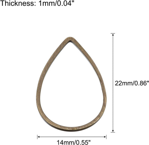 MECCANIXITY Teardrop Beading Hoop Link, Hollow Open Bezel Charm Linking Rings 0.55"x0.86" Bronze for Earring Jewelry Making, Pack of 20...