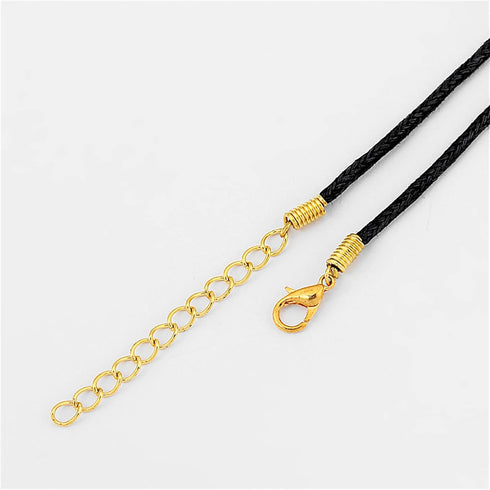 50 Pcs Black Necklace String Cord with Gold Snap Clasp 1.5 MM Waterproof Braided Leather Necklace Wax Rope Chain for Bracelets,Necklaces,Jewelry M...