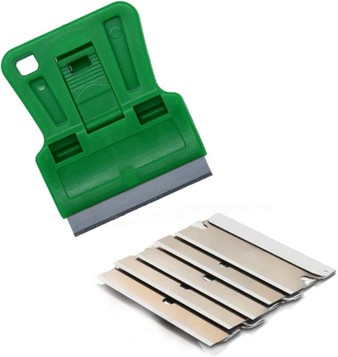1.5 inches High Visibility Mini Razor Blade Scraper Glass Scraper Green Paint Window Scraper With 5 Metal Scraper Razor Blades 5 Dual Plastic Doub...