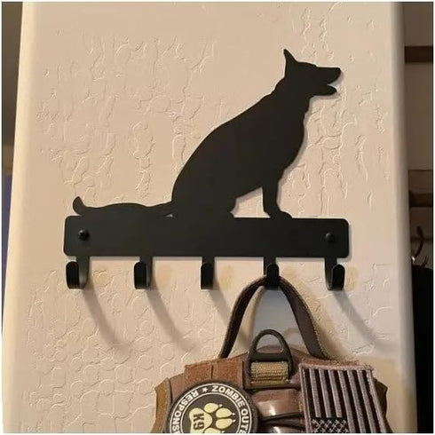 German Shepherd Sitting - Key Holder Dog Leash Hanger for Wall - Large 9 inch Wide with 5 Hooks - Made in USA...