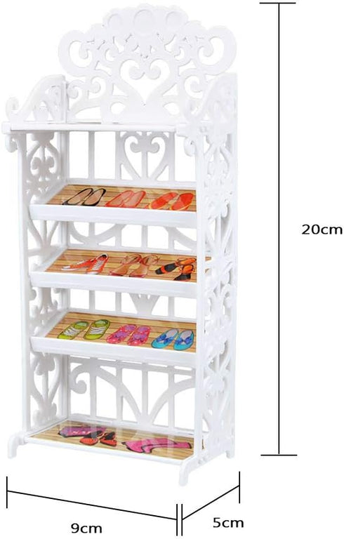E-TING 1 Doll Shoes Rack Shoes Shelf Cupboard Accessory with 20 Pairs Doll Shoes High Heel Shoes Boots Sandals Set for 11.5 inch Girl Doll Playset...