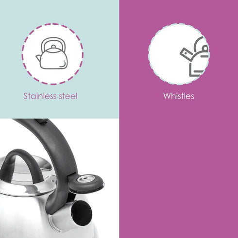 Home Basics Easy Grip 2.5 Lt Stainless Steel Tea Kettle, Silver...
