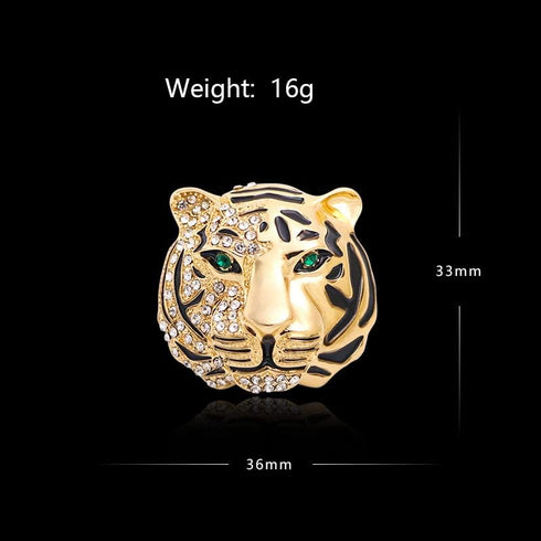 Vintage Punk Tiger Head Brooch Pin, Rhinestone Crystal Animal Tiger Suit Pin, Retro Gold Silver Tiger Head Badge Lapel Pin for Men Women Girls...