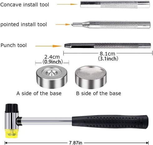 Qfun 120 Set Snap Fasteners Kit for Leather 12mm Metal Button Snaps Press Studs with 4 Setter Tools, 1 hammer, 4 Color Leather Snaps for Clothes, ...