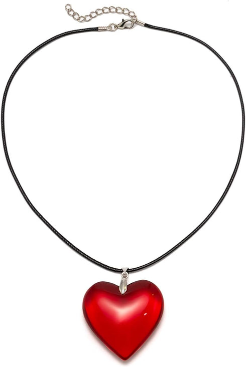 Big Heart Pendant Choker Necklaces - Chunky Glass Puffy Heart Choker Necklace for Women Y2K Grunge Jewelry...