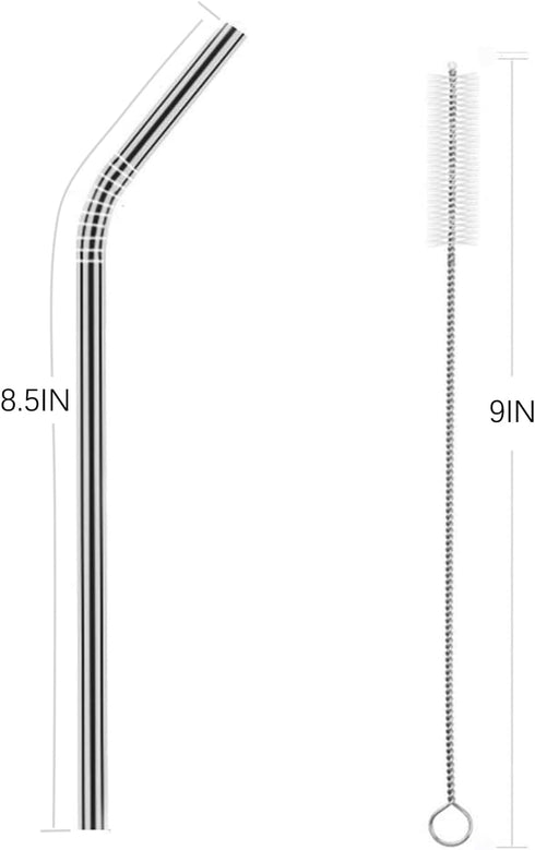 25 Piece Set Stainless Steel Straws Long 8.5 Inch Drinking Metal Straws Reusable Drinking Straws for 20 OZ (20 Bent|5 Brushes)...