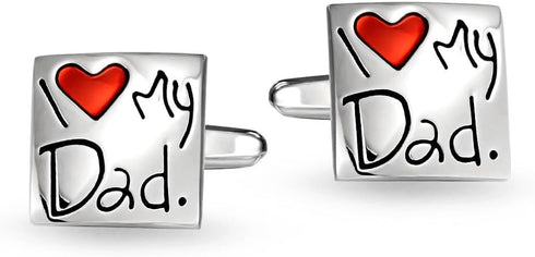 I Love My Dad Cufflinks Red Heart Square Cuff Link For Men Shirt Cuff link Gift For Father Daddy Stainless Steel Enamel...