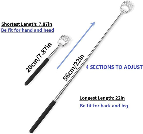 2PCS Back Scratchers, Bear Claw Shaped Scratcher Extendable Metal Retractable Telescopic Handle...