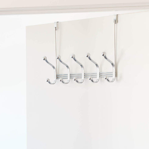 iDesign York Metal Over the Door Organizer, 5-Hook Rack for Coats, Hats, Robes, Towels, Jackets, Purses, Bedroom, Closet, and Bathroom, 15.28" x 5...