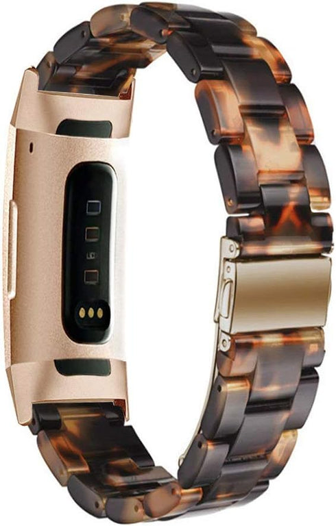Resin Band Compatible with Fitbit Charge 4,Charge 3/3 SE,Women Men Resin Accessory Rose Gold Buckle Band Wristband Strap Blacelet...