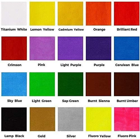 Mont Marte Signature Fabric Paint, 20pc x 0.7oz (20ml), Suitable for DIY Fashion and Homewares...
