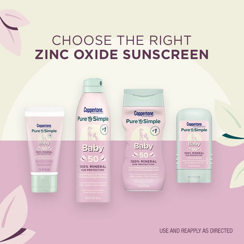 Coppertone Pure and Simple Baby Sunscreen Stick SPF 50, Zinc Oxide Mineral Sunscreen for Baby, Body and Face, 0.49 Oz Stick...