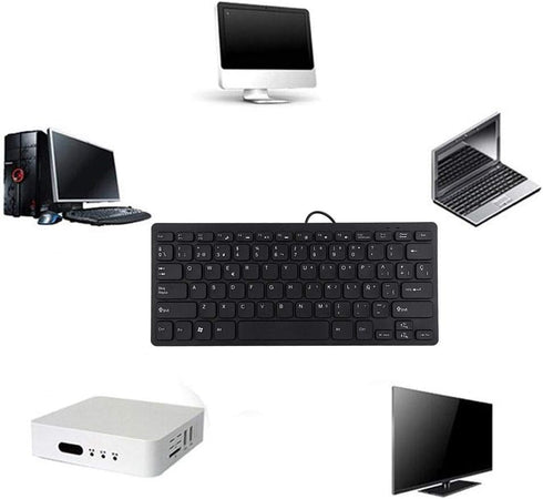 Mini Keyboard Wired Ultra-Thin 78 Keys USB Keyboards,Portable Spanish Keyboard USB for Desktop Computer,Suitable for Both Office and Games,Black...