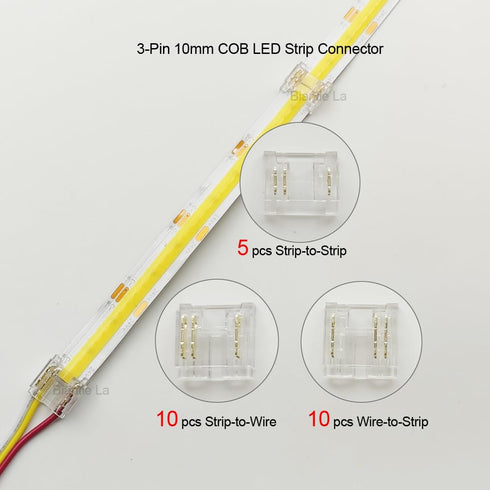 3-Pin 10mm COB LED Strip Connector Kit for Solderless Strip-to-Wire and Strip-to-Strip Joints on CCT COB LED Light Strips (Pack of 25)...