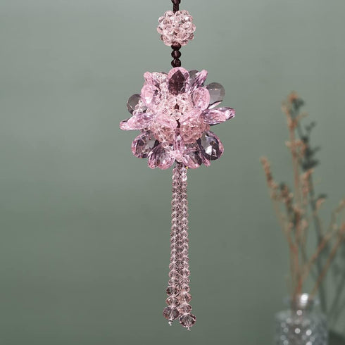 Crystal Flower Ball Car Pendant Lucky Car Mirror Hanging Ornament Crystal Suncatcher Hanging Charm Auto Interior Decoration, Pink...