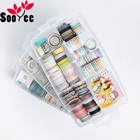 Sooyee 3-Layer Things & Crafts Storage Box with 30 Adjustable Compartments for Organizing Washi Tape, Embroidery Accessories, Threads Bobbins, Kid...