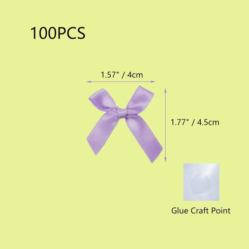 100 Pcs Mini Satin Ribbon Twist Tie Bows Flowers Appliques DIY Craft for Sewing Scrapbooking Wedding and Gift Decoration, with Glue Craft Points (...