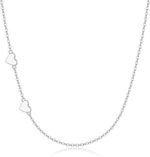 BriLove Gifts for Mom Women 925 Sterling Silver Delicate Tiny Sideways Double Forever Love Heart Choker Necklace for Mothers Day/Valentines Day/Bi...