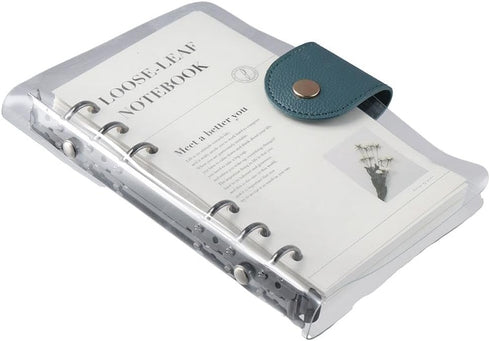 Clear PVC A6 6-Ring Refillable Binder Cover, with 90 Sheets Papers Transparent Notebook Cover, 6-Ring Notebook Round Ring Binder Pocket with Snap ...