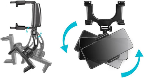 VAGURFO Rear View Mirror Phone Holder Mount, Car Phone Bracket/Stand with 270° Swivel and Adjustable Clips, Universal Smartphone Cradle, Black......