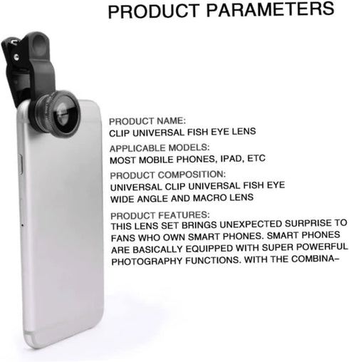 1Pc Black Fisheye Lens iPhone 3 in 1 Wide Angle Fish Eye Macro Lenses Clip-on Universal Lens Phone Lens Kit for Photo and Video Accessories with M...
