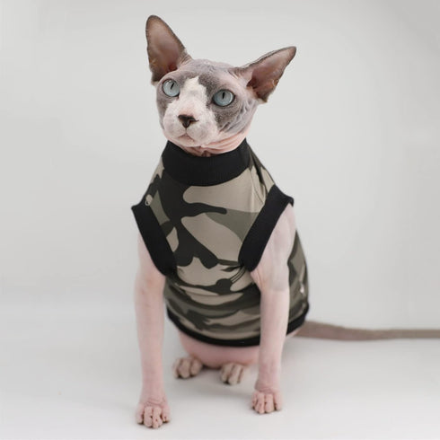 Sphynx Hairless Cat Summer Cotton T-Shirts Cat Vest Pet Clothes,Round collar vest Kitten Shirts sleeveless, Cats & Small Dogs Apparel (Medium, Bla...