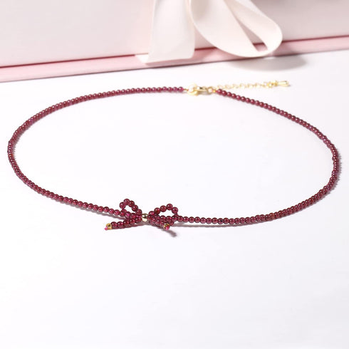 Jewever Genuine Red Garnet Birthstone Choker Necklace for Women Crystals and Healing Stones Bowknot Cute Jewelry Gifts...