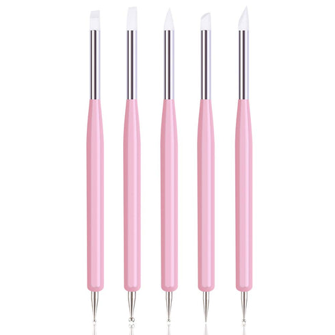 5pcs Nail Art Dotting Tools Pen Dual Head UV Gel Carving Pen Nail Silicone Brushes Set Pottery Clay Sculpting Tools Modeling Painting Drawing Tool...