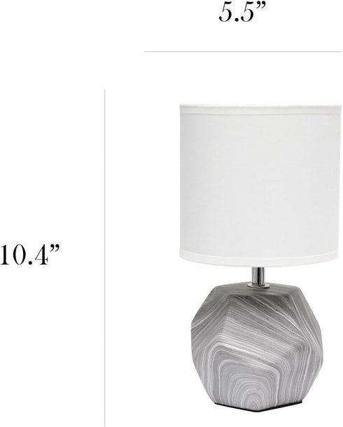 Simple Designs LT2065-MBL Round Prism Mini Table Lamp with White Fabric Shade, Gray Marble...