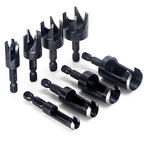 8Pcs Wood Plug Cutter, Carbon Steel Straight and Taper Claw Drill Bit Set Woodworking Hole Saw Cutting Tool 1/4" 3/8" 1/2" 5/8" (Metric 6mm 10mm 1...