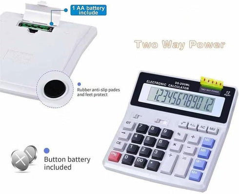 Desk Calculator Large 12 Digit Display, Dual Power Basic Calculator Desktop, Big Button for Office, Business, Home and School (Grey)....