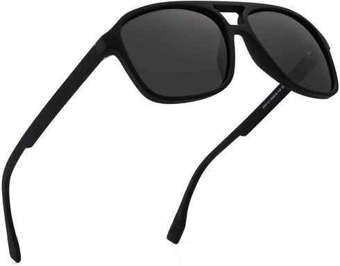 JIM HALO Polarized Aviator Sunglasses Men Women Vintage Square Driving Glasses (Matte Black Frame/Polarized Grey Lens)...
