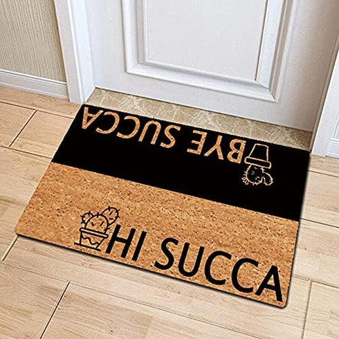 Welcome Mats Hi Succa Bye Succa Doormat Personalized Funny Door Rugs for Entrance Way Fabric Top with a Anti-Slip Rubber Back for Front Door Indoo...