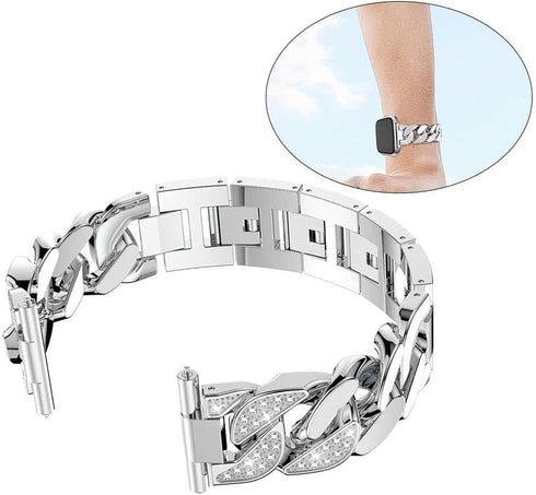 Compatible for Fitbit Versa Watch Band, Bling Diamond Stainless Smartwatch Replacement Chain Band,Single Row Chain Solid Zinc Alloy Band Replaceme...