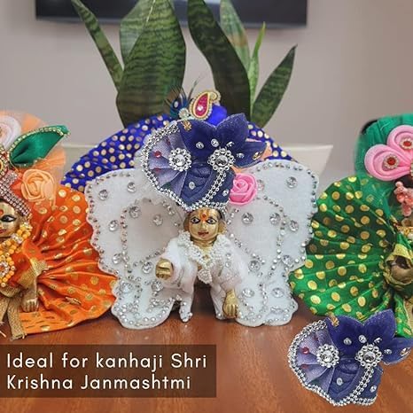 Handmade Pearl Diamond Studded Laddu Gopal Mukut Colorful Flower Pagdi of Ladoo Gopal Ji and Radha Rani for by Handmade Artist of Mathura (Multico...