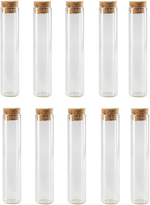 10 PCS Transparent Glass Test Tubes with Cork Stoppers Round Straight Bottles Containers for Powder Candy Storage Scented Tea Scientific Experimen...