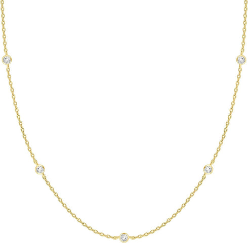 PAVOI 14K Gold Plated Station Necklace | Simulated Diamond BTY Necklace | Womens CZ Chain Necklace | Layering Necklaces...