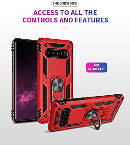 Military Grade Drop Impact for Samsung Galaxy S10 Plus Case 360 Metal Rotating Ring Kickstand Holder Built-in Magnetic Car Mount Armor Shockproof ...