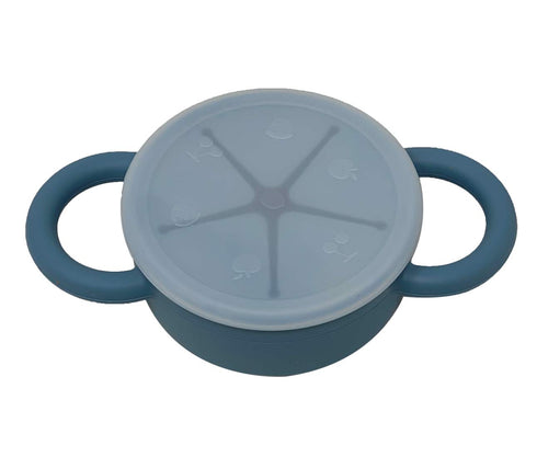 BraveJusticeKidsCo | Snack Attack II Snack Cup | Collapsible Silicone Snack Container | Toddler and Baby Snack Catcher Lid (Blue Steel)...