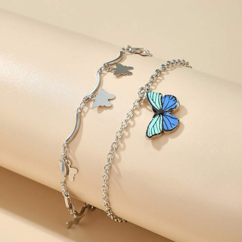 Missgrace Layered Anklets Women Butterfly Silver Ankle Bracelet Charm Beaded Dainty Foot Jewelry for Women and Teen Girls Summer Barefoot Beach An...