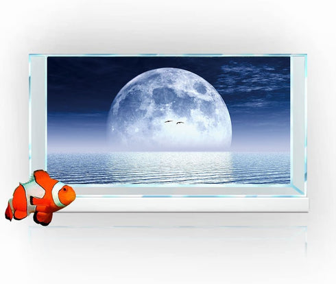 Moon Aquarium Background,Cool Sea Galaxy Parallel Space Themed Fish Tank Background, cool Terrarium Background 60X24IN with 8 EVA Double-Sided Tap...