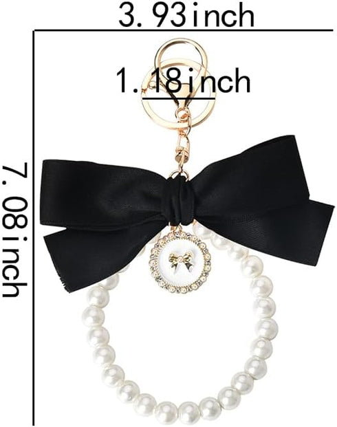 Bow Keychain Pearl Wristlet Keychain for Women Girls Cute Keychain Accessories for Women Pearl Chain Keychain for Purse Bags...