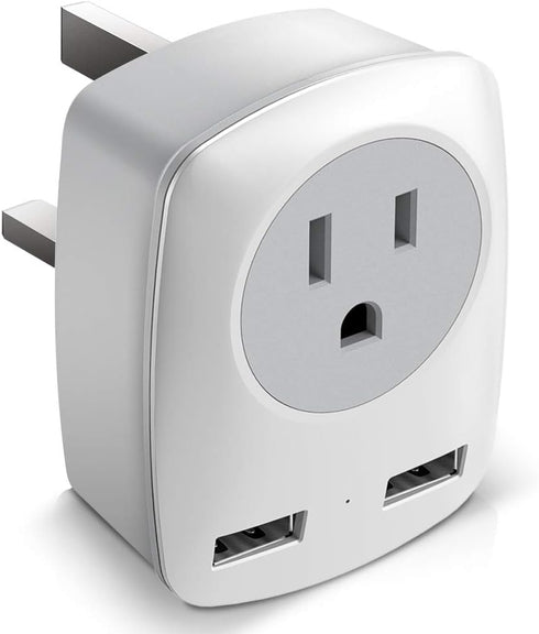 UK Travel Adapter, US to UK/Ireland/Hong Kong Plug Adapter with 2 USB and 1 Electrical Outlet, America to Europe Irish British England Scotland Tr...