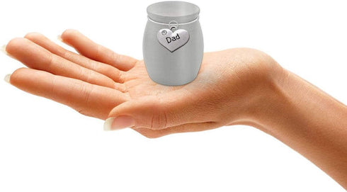 Small Miniature Size Dad Father Memorial Cremains Holder Container Jar Vial Brushed Stainless Steel Cremation Funeral Urn 1 1/2" Tall...