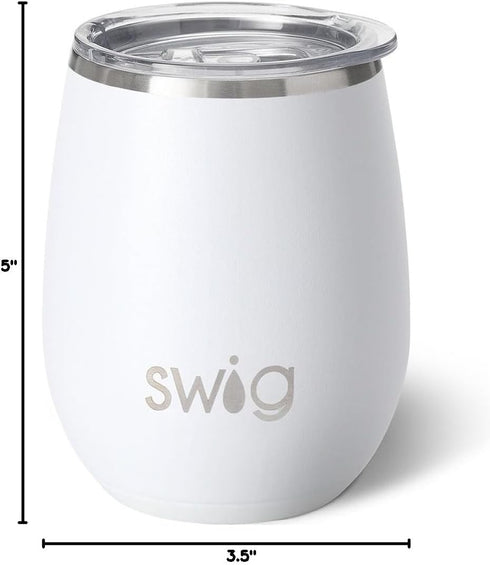 Swig Life 14oz Stemless Wine Cup, Insulated Wine Tumbler with Lid, Stainless Steel Travel Tumbler (White)...