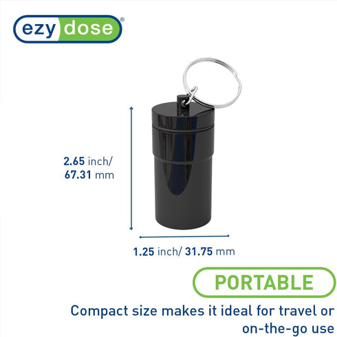 EZY DOSE Keychain Pill Case, Medicine Planner, Vitamin Organizer Box, Daily Planner, Safe for Money & Travel Items, Stainless Steel, Small, Color ...