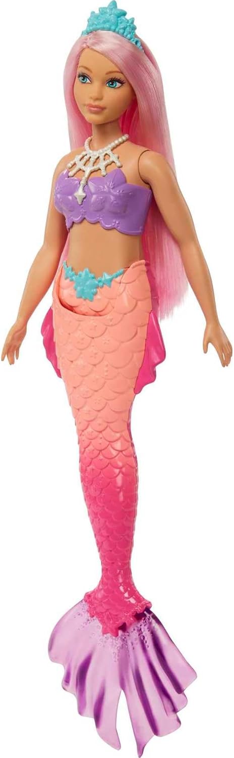 Barbie Dreamtopia Mermaid Doll with Curvy Body, Pink Hair, Pink Ombre Tail & Headband Accessory...