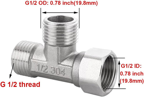 Beduan Stainless Steel 1/2" G 3 Way Diverter, Movable Cap Flexible Tee Connector for Angled Valve, Bidet, Sprayer, Shower Arm (All 3 way is 1/2 G ...