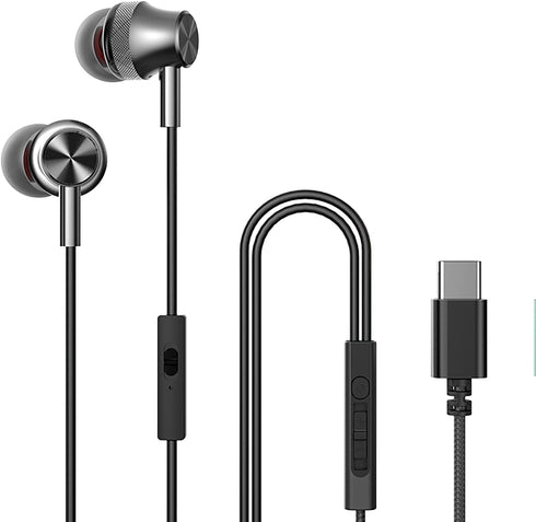 USB C Headphone,USB Type C Earphone with Microphone Noise Isolated & Volume Control with Heavy Stereo, Compatible for Samsung S20/S21/Note10 Huawe...